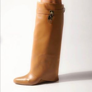 BEIGE LILIANA MUTTO -1 Knee High Fold Over Wedge Boot. NWT Never Worn.